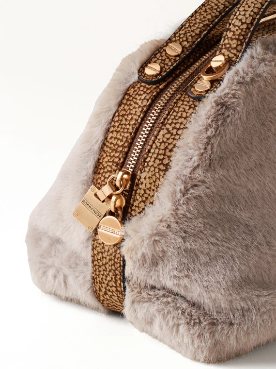 Borsa Bauletto small in faux fur with shoulder strap