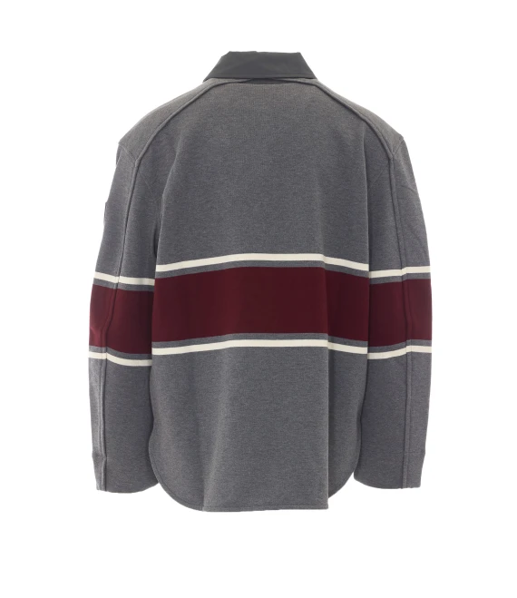 Grey long-sleeved polo with burgundy and white stripes Bottega Veneta