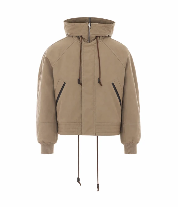 Giacca bomber beige con cappuccio