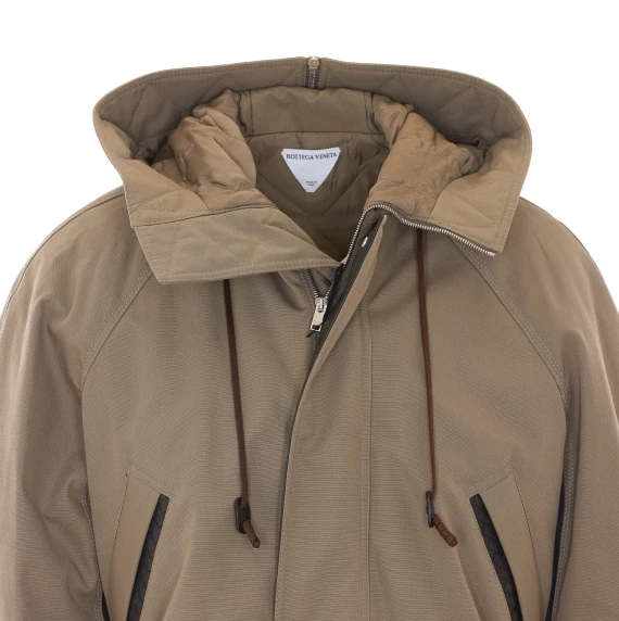 Beige hooded bomber jacket Bottega Veneta