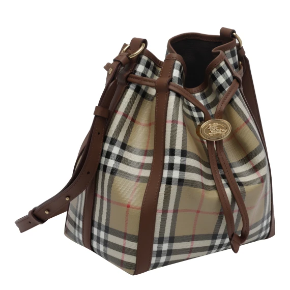 Beige Small Check Bucket Bag
