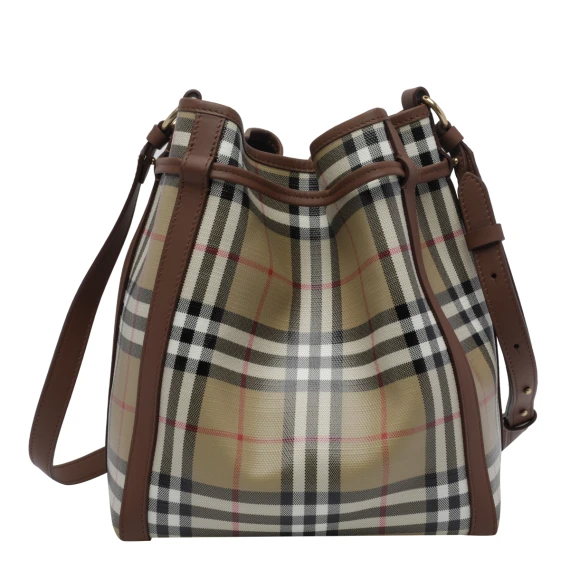 Beige Small Check Bucket Bag