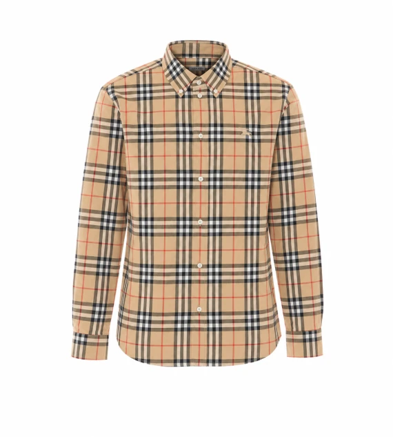 Camicia in cotone beige a quadri