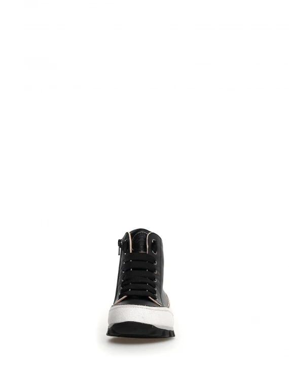 Black nappa leather high-top sneaker