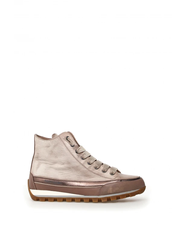 Sneaker alta beige in nappa