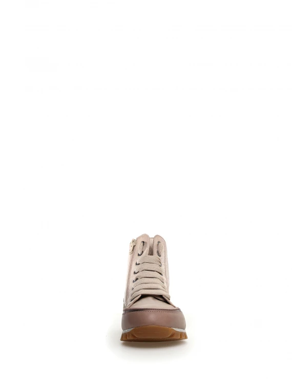 Sneaker alta beige in nappa