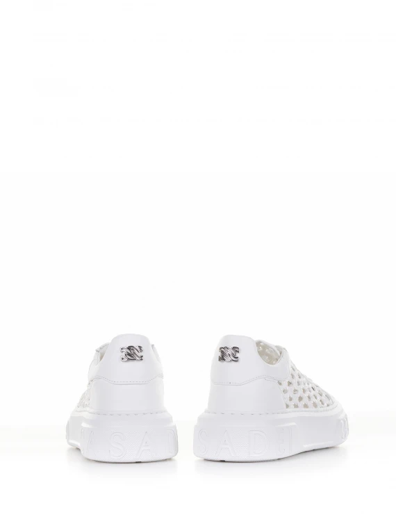 Perforated leather sneaker with maxi logo