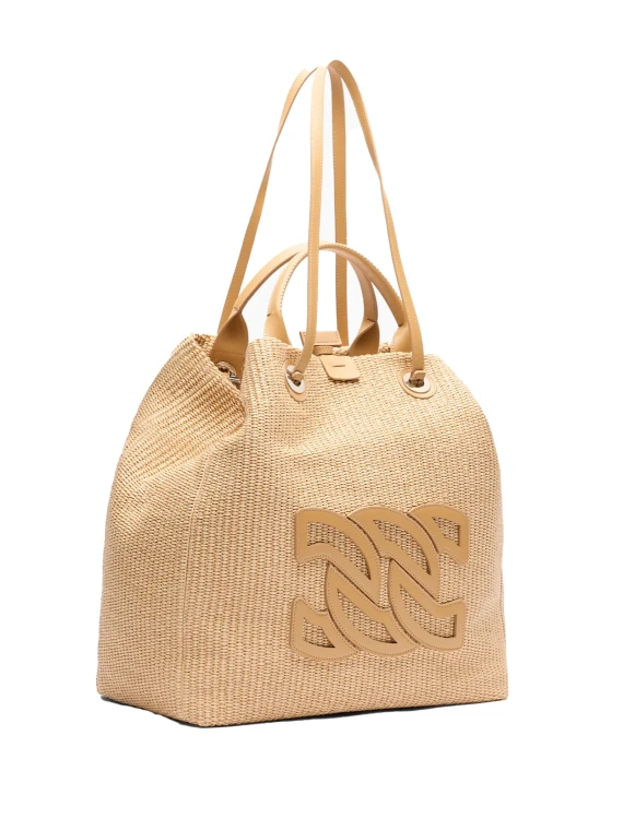 Raffia and leather shopping bag