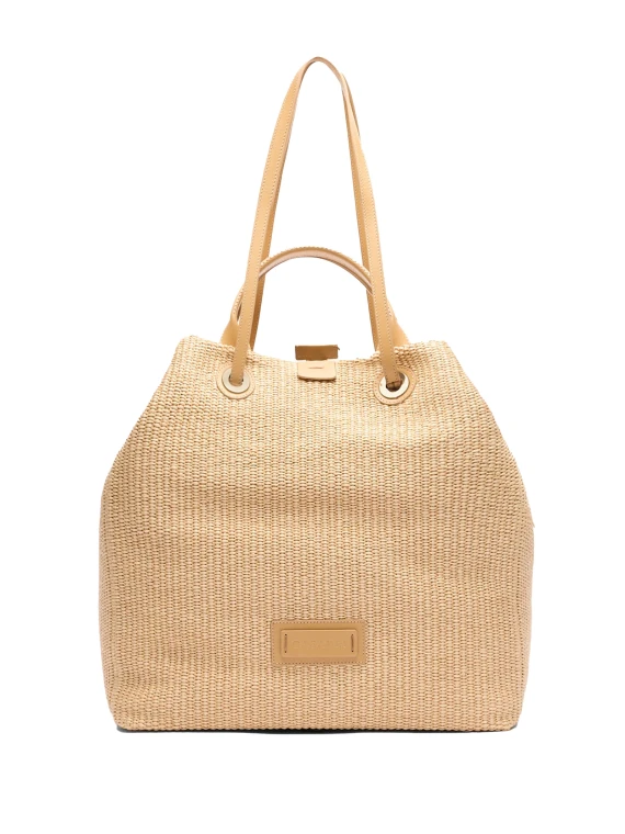 Raffia and leather shopping bag