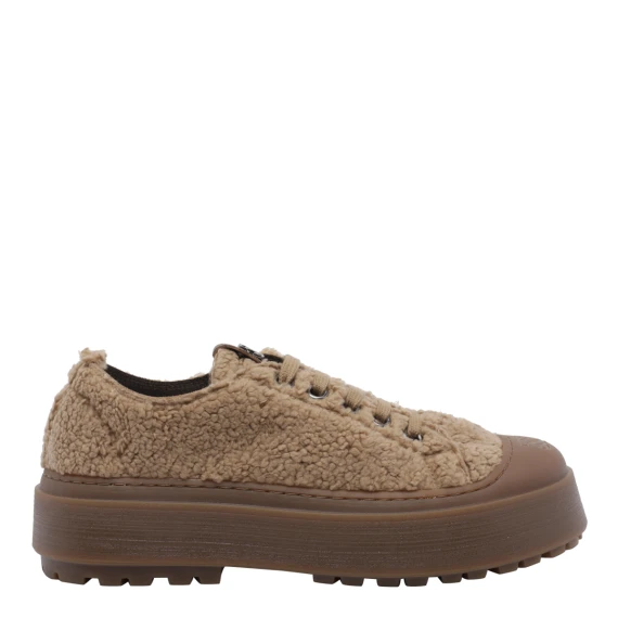 Beige calf leather teddy-effect sneakers Casadei