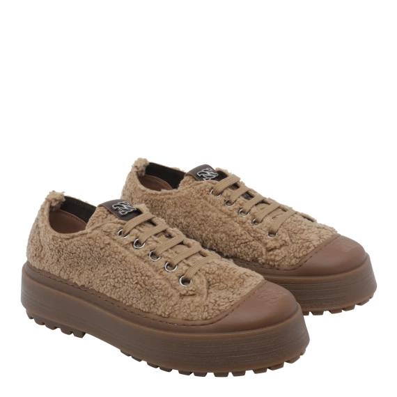 Beige calf leather teddy-effect sneakers Casadei