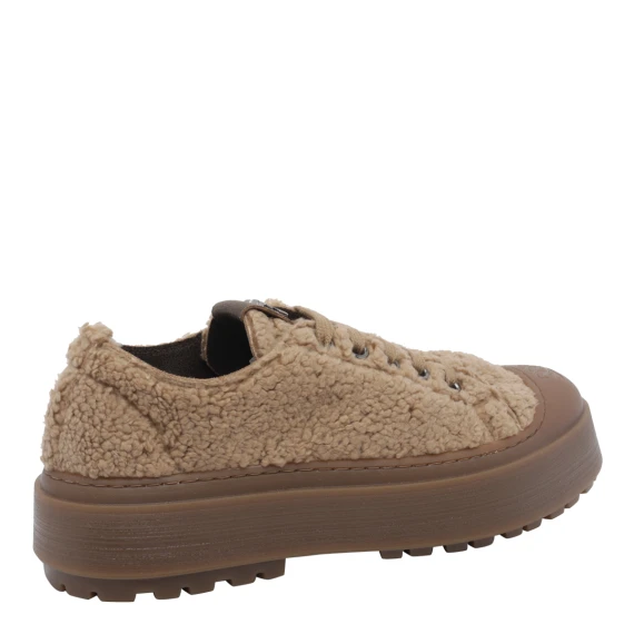 Beige calf leather teddy-effect sneakers Casadei