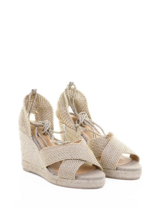 Becca Sandal in jute and rayon with ribbon closure