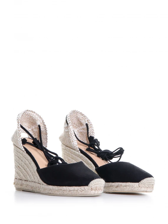 Black Carina wedge with ankle laces