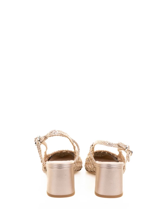 Beige perforated leather slingback pump