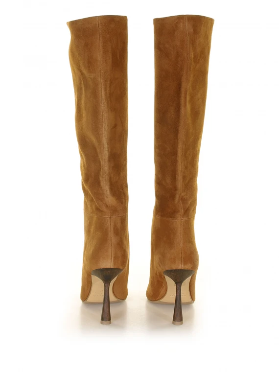 Suede boot with wooden heel