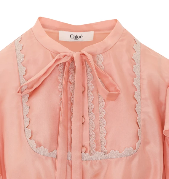 Pink silk top with bow Chloè