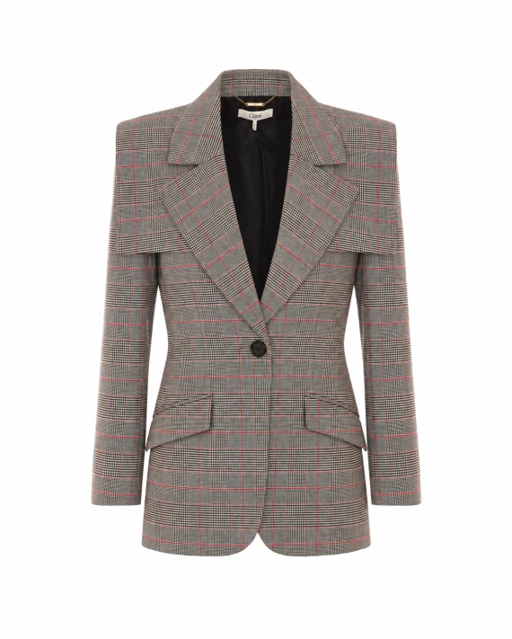 Virgin wool single-breasted Prince of Wales blazer Chloè
