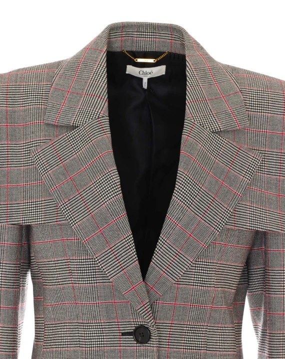 Virgin wool single-breasted Prince of Wales blazer Chloè