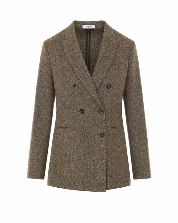 Olive Green Virgin Wool Double-Breasted Jacket Circolo 1901