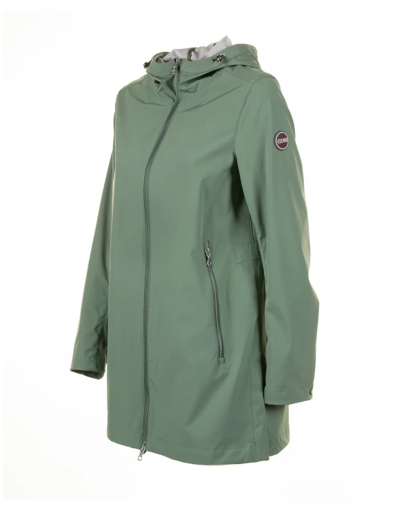 Long green jacket in stretch softshell