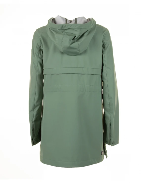 Long green jacket in stretch softshell