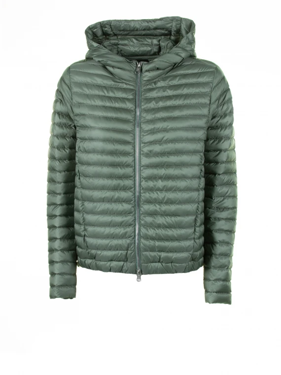 Green down jacket with hood