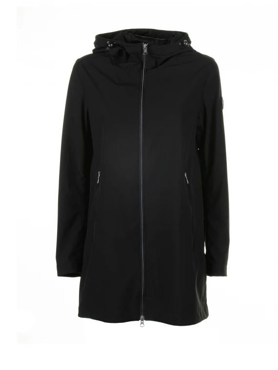 Giacca lunga nera in softshell stretch
