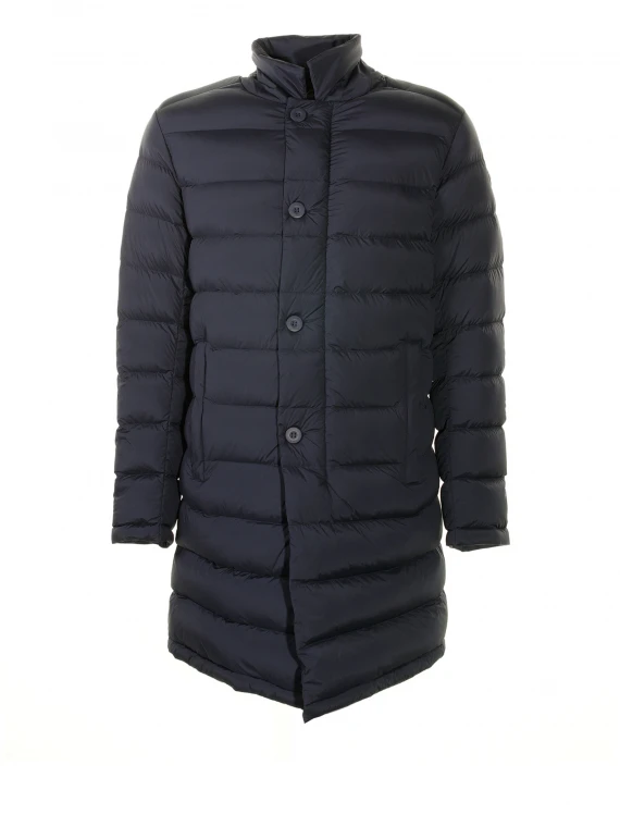 Long quilted down jacket with buttons