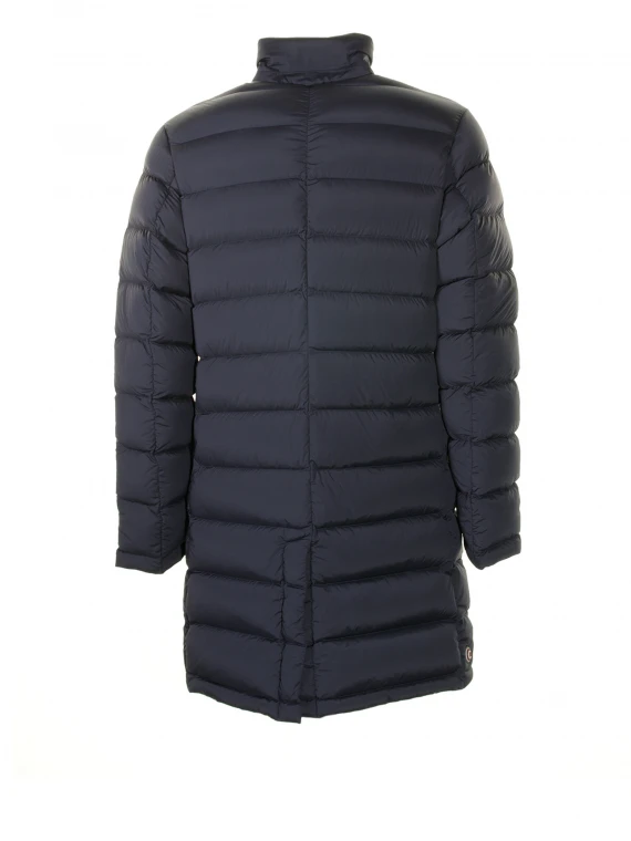 Long quilted down jacket with buttons