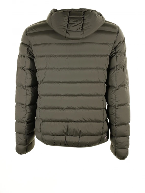 Military green quilted down jacket with hood