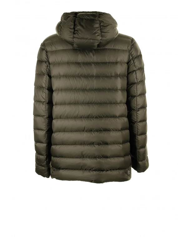 Military green quilted down jacket with hood