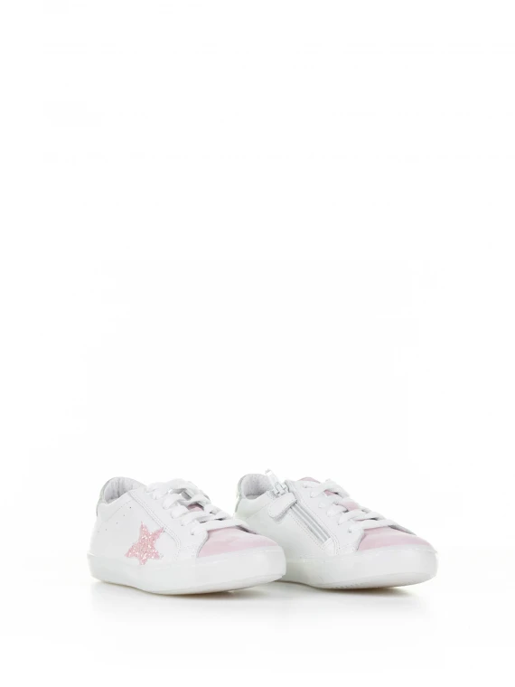 Sneaker bianco rosa con glitter