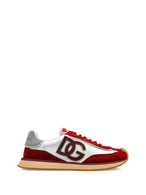 Red and White Mixed-Material Sneakers