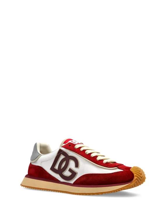 Red and White Mixed-Material Sneakers