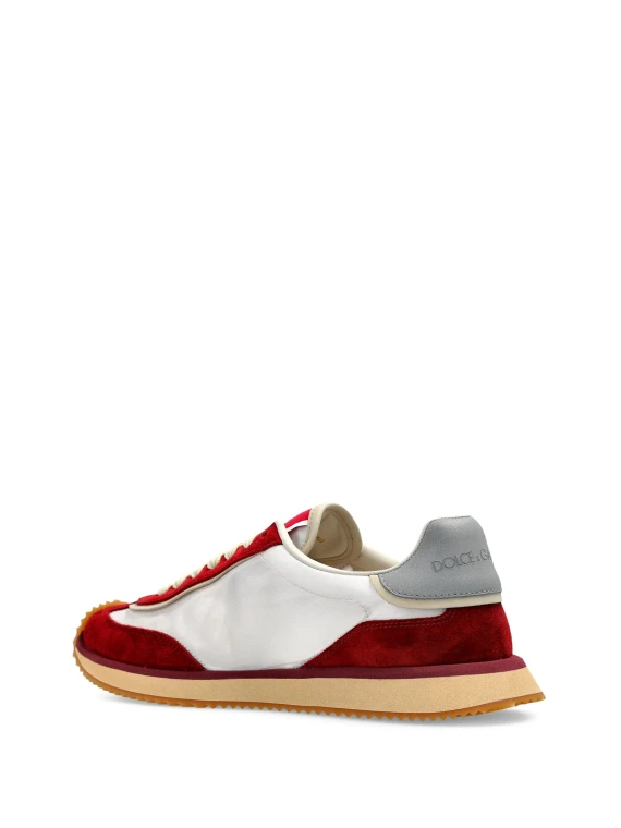 Red and White Mixed-Material Sneakers