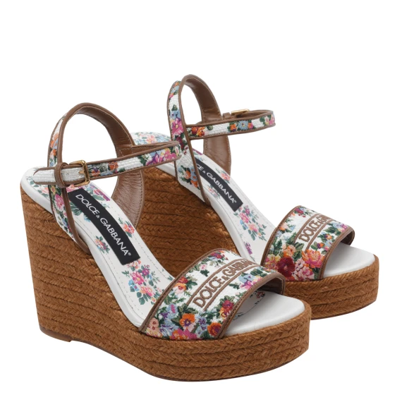 Logo Wedged Sandals with Embroidered Wire