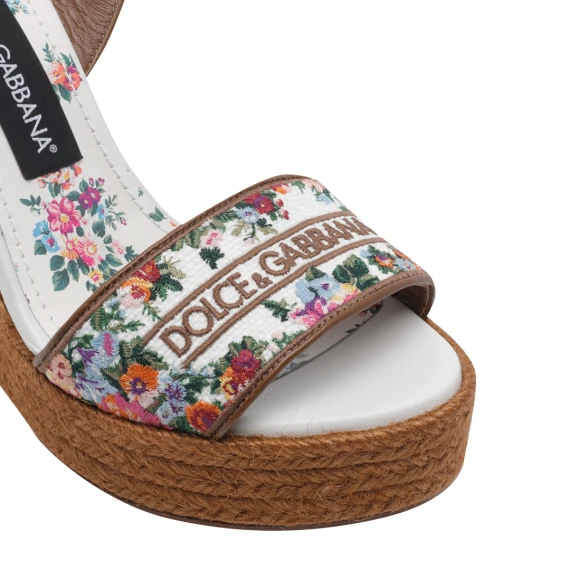 Logo Wedged Sandals with Embroidered Wire