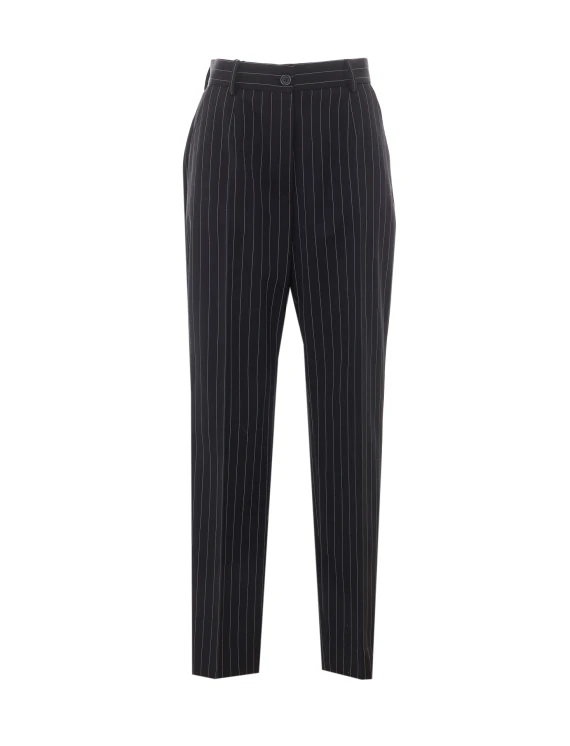 Pantaloni gessati in lana vergine stretch