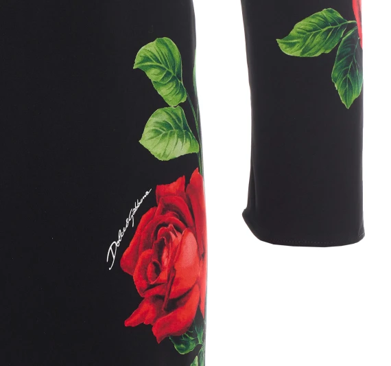 Rose Print Charmeuse Midi Dress Dolce & Gabbana