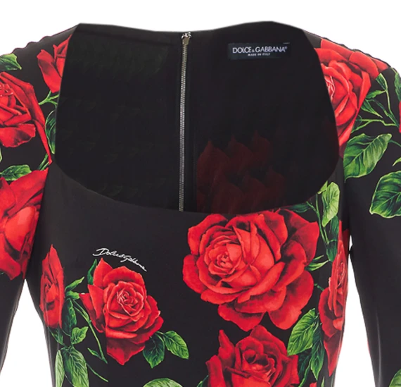 Rose Print Charmeuse Midi Dress Dolce & Gabbana