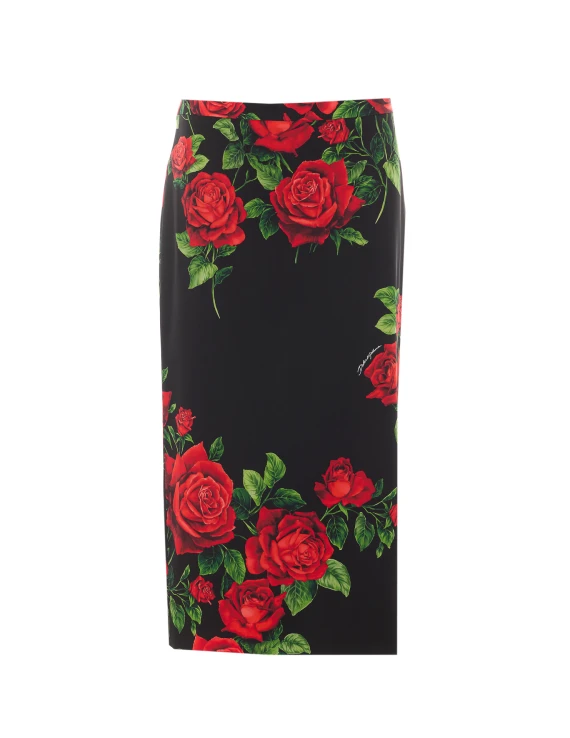 Roses Print Midi Skirt
