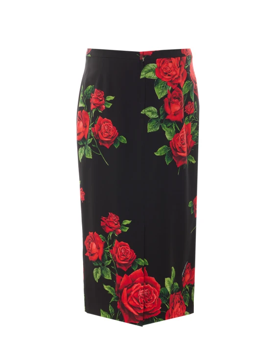 Roses Print Midi Skirt