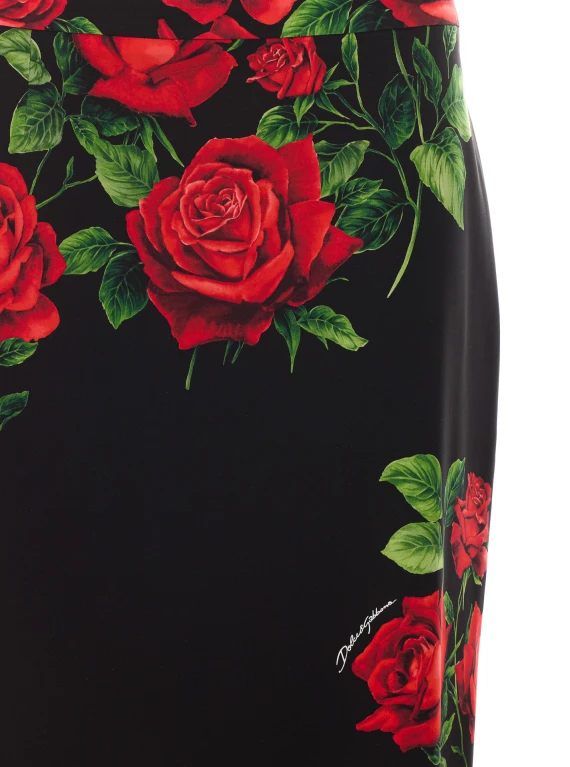 Roses Print Midi Skirt