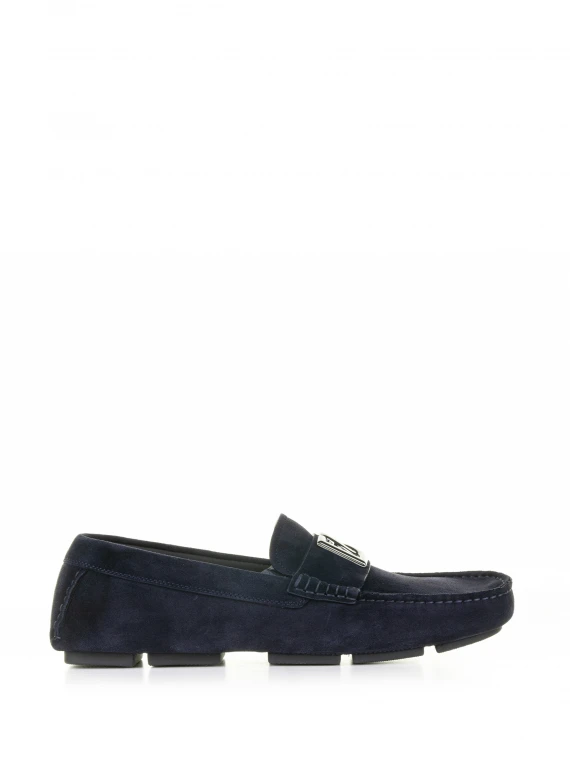 Driver moccasin in blue suede with logo