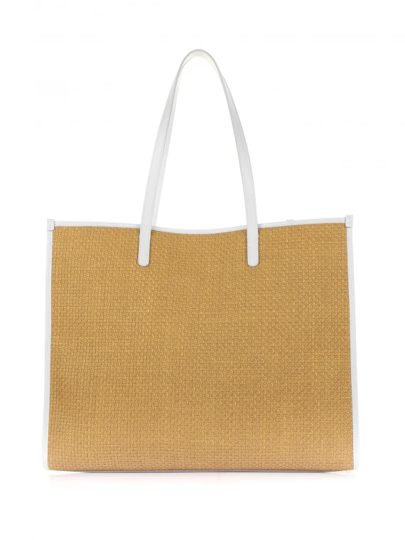 Large shopping bag in woven raffia with logo