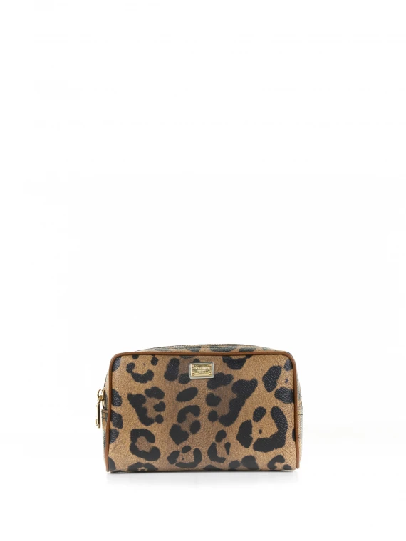 Leopard clutch bag with logo plate