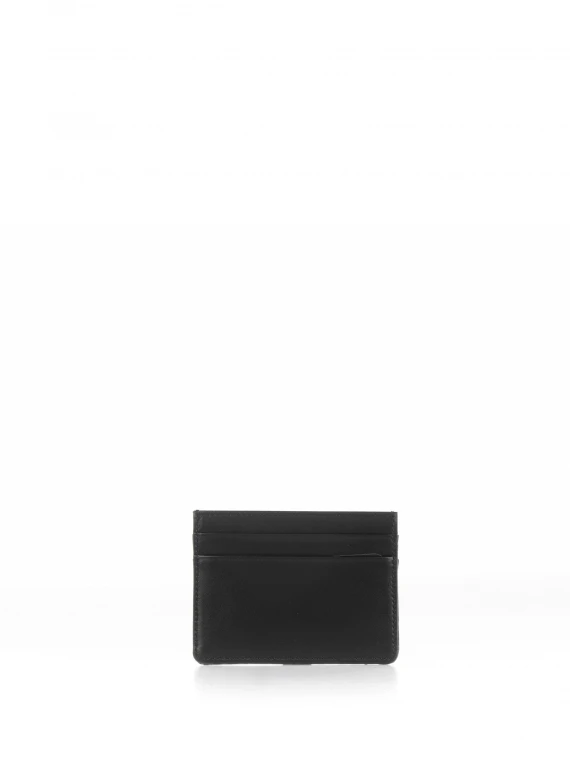 Black gray leather card holder with logo
