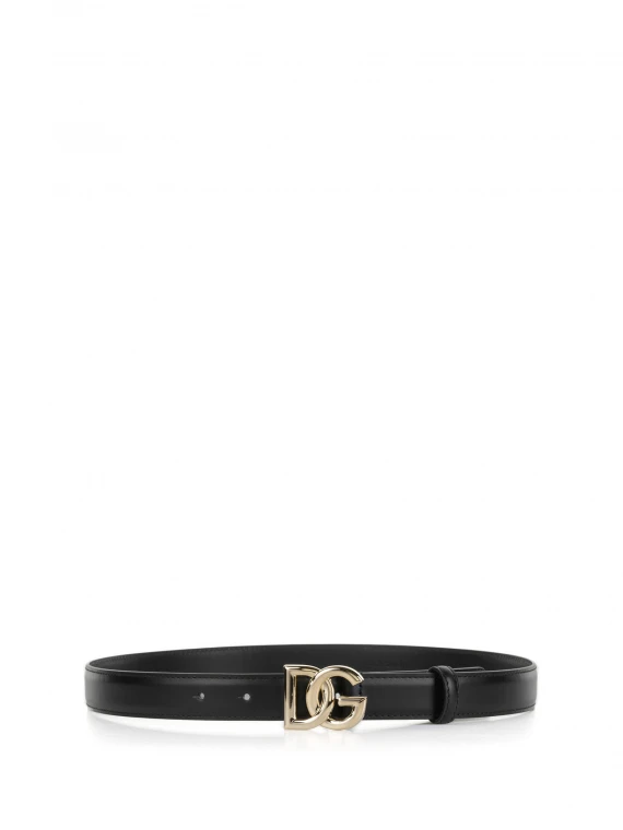 Black leather belt with logo buckle
