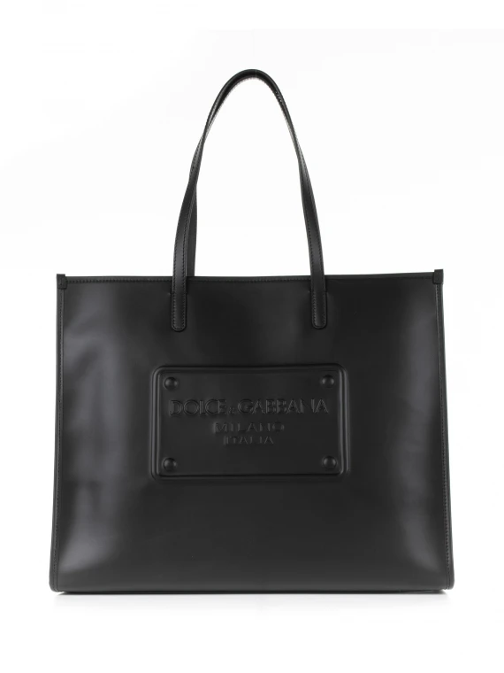 Leather shopping bag with embossed logo